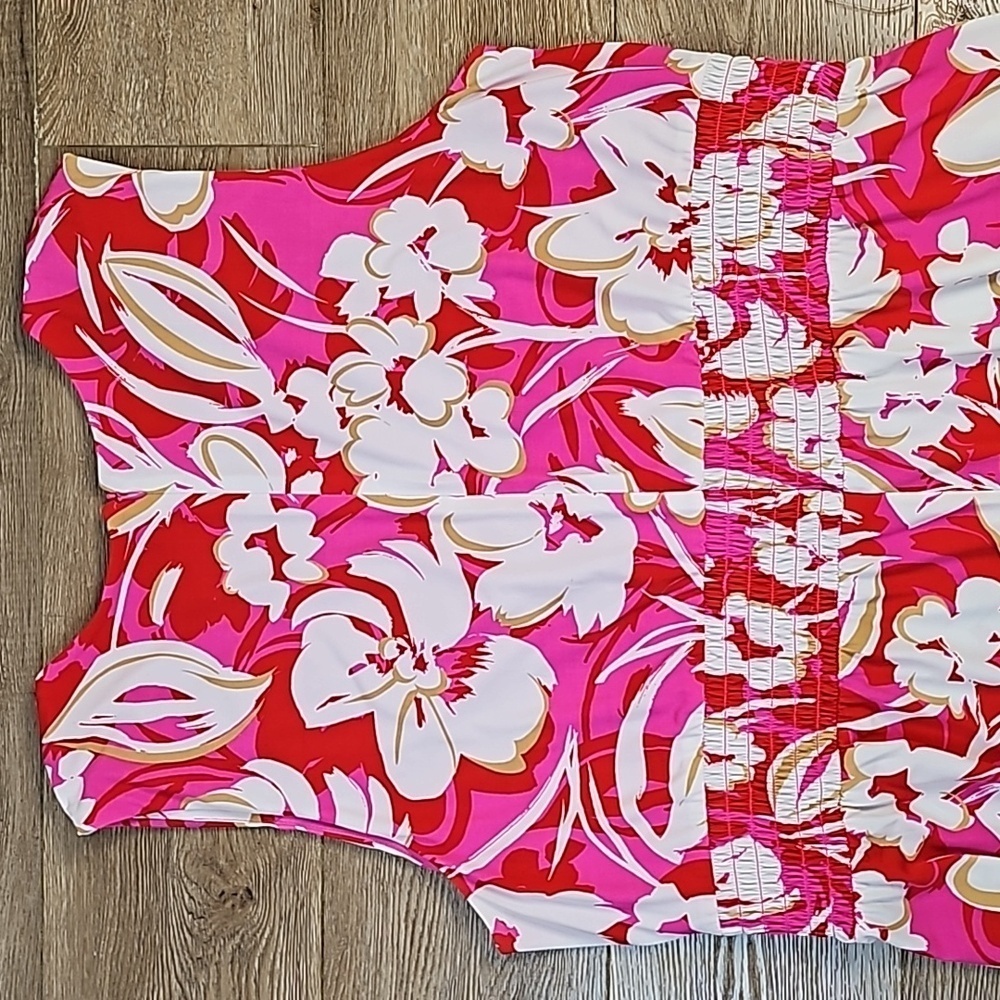 Vince Camuto Stretch Jersey Pink Red White Floral Sleeveless V Neck Maxi Dress - Picture 8 of 16